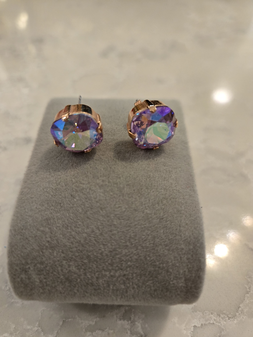 Violet AB 12 MM Crystal Stud Earrings in Rose Gold
